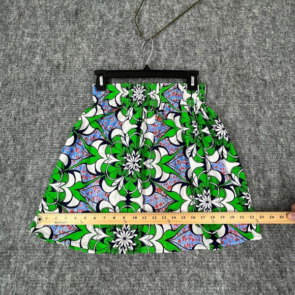 OH MY! Skirt Womens 24 Mini Short Floral Elastic Waist Pleated Bottoms Green - Picture 7 of 9